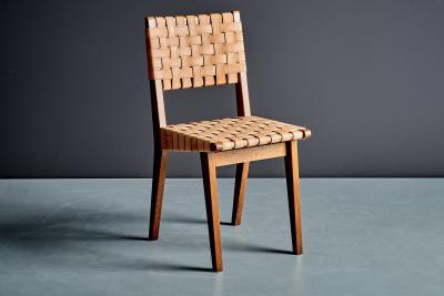 Jens Risom Rare Set of eight Oak Chairs by Jens Risom for Knoll with Leather Webbing