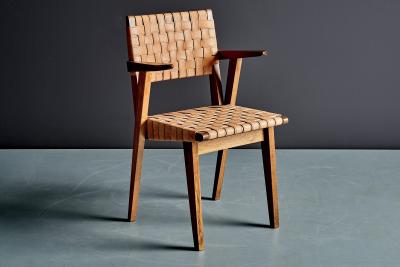Jens Risom Rare Set of eight Oak Chairs by Jens Risom for Knoll with Leather Webbing