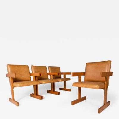 Jens Risom Set of Four 4 Dining Chairs After Jens Risom in Oak c 1960s