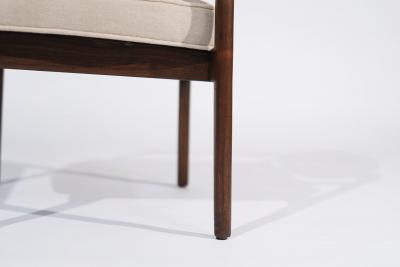 Jens Risom Set of Walnut Side Chairs by Jens Risom in Natural Mohair C 1950s