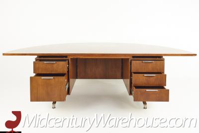 Jens Risom Style Mid Century Half Round Walnut Executive Desk