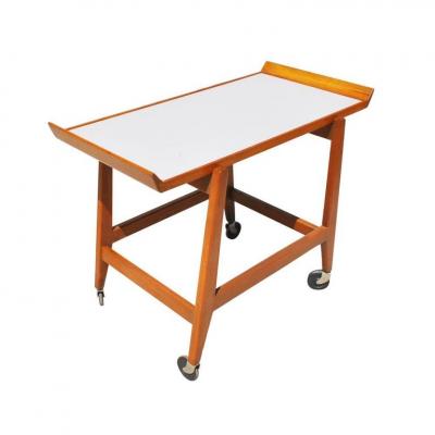 Jens Risom Vintage Midcentury Danish Jens Risom Teak Glass Bar Cart