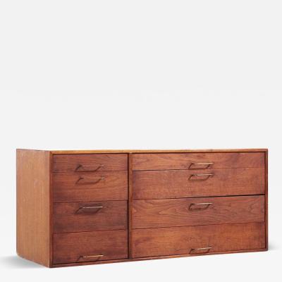 Jens Risom Wall Mounted Walnut and Brass Dresser with Fold Out Desk