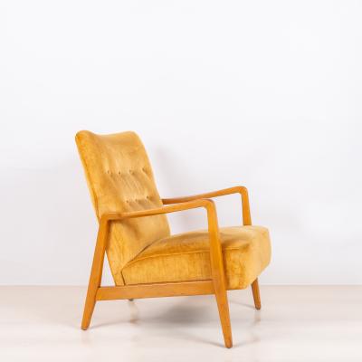 Jens Risom Yellow Velvet American Midcentury Armchair in the style of Jens Risom