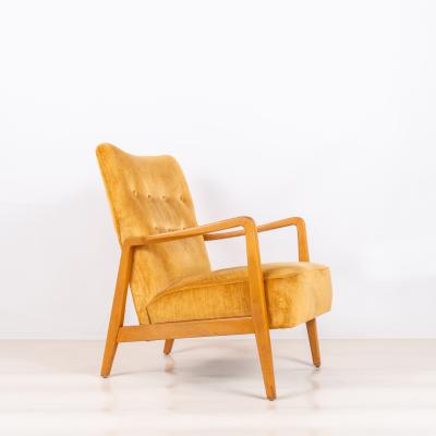 Jens Risom Yellow Velvet American Midcentury Armchair in the style of Jens Risom
