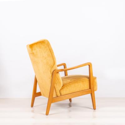 Jens Risom Yellow Velvet American Midcentury Armchair in the style of Jens Risom
