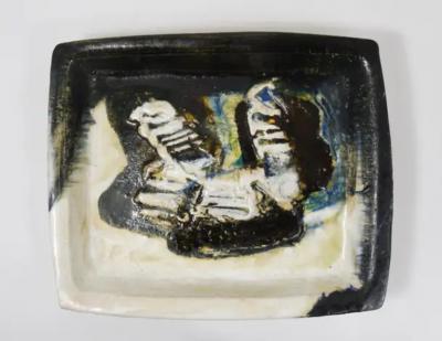 Jeppe Hagedorn Olsen Two Jeppe Hagedorn Olsen Large Abstract Stoneware Bowls Plates Denmark 1970s