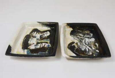 Jeppe Hagedorn Olsen Two Jeppe Hagedorn Olsen Large Abstract Stoneware Bowls Plates Denmark 1970s