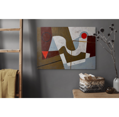 Jeremy Annear Construct Red Disc and Triangle Abstract Painting 2014