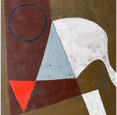 Jeremy Annear Construct Red Disc and Triangle Abstract Painting 2014