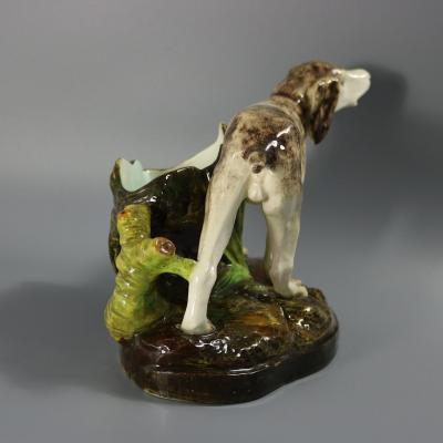 Jerome Massier Fils Majolica Hunting Dog Vase