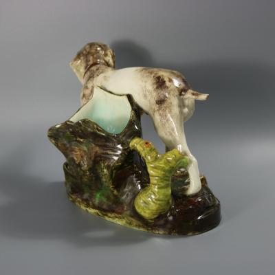 Jerome Massier Fils Majolica Hunting Dog Vase