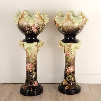 Jerome Massier Jerome Massier Majolica planters on stands France c 1900