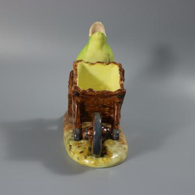 Jerome Massier Majolica Frog with Wheelbarrow