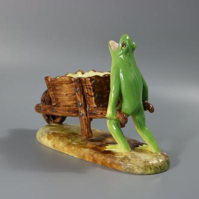 Jerome Massier Majolica Frog with Wheelbarrow