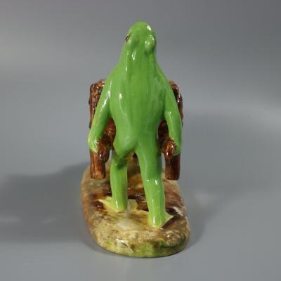 Jerome Massier Majolica Frog with Wheelbarrow