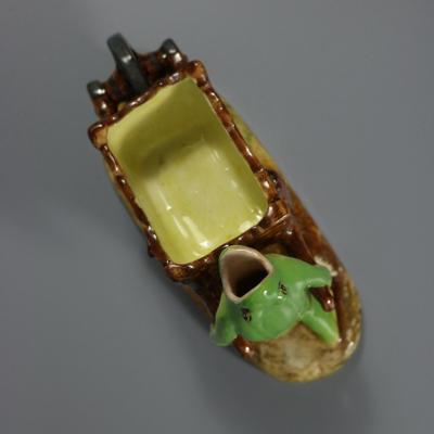 Jerome Massier Majolica Frog with Wheelbarrow