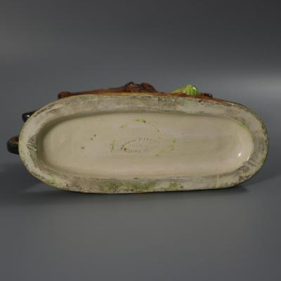 Jerome Massier Majolica Frog with Wheelbarrow