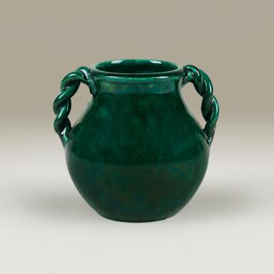 Jerome Massier Twin handled French ceramic vase signed Vallauris by J r me Massier 