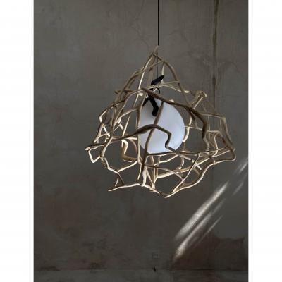 Jerome Pereira French Contemporary Planck Sculpted Oak Blown Glass Lighting