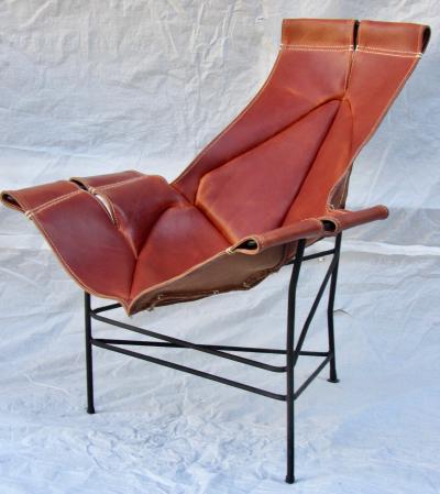 Jerry Johnson Wrought Iron Jerry Johnson Leather Sling Lounge Chair for Leather Crafters 1960