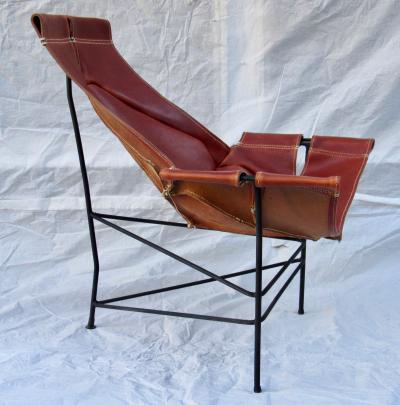 Jerry Johnson Wrought Iron Jerry Johnson Leather Sling Lounge Chair for Leather Crafters 1960