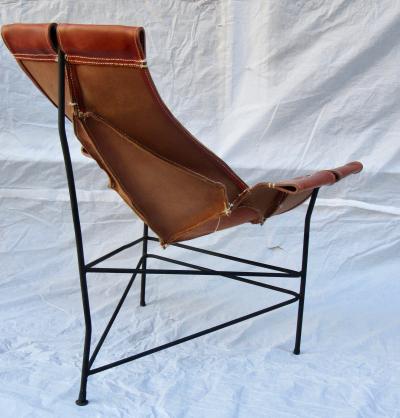 Jerry Johnson Wrought Iron Jerry Johnson Leather Sling Lounge Chair for Leather Crafters 1960