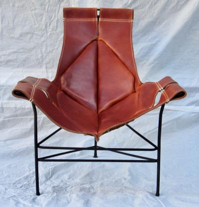 Jerry Johnson Wrought Iron Jerry Johnson Leather Sling Lounge Chair for Leather Crafters 1960