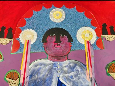 Jesus Tellosa Monumental Mixed Media Painting by Mexican Artist Jesus Tellosa Signed Dated