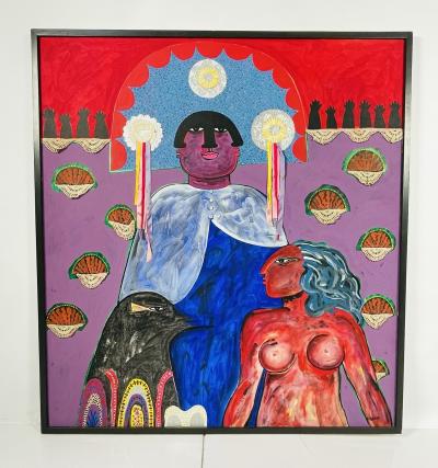 Jesus Tellosa Monumental Mixed Media Painting by Mexican Artist Jesus Tellosa Signed Dated