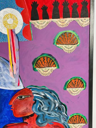 Jesus Tellosa Monumental Mixed Media Painting by Mexican Artist Jesus Tellosa Signed Dated