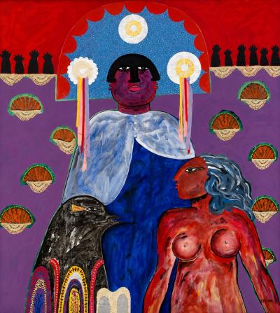 Jesus Tellosa Monumental Mixed Media Painting by Mexican Artist Jesus Tellosa Signed Dated