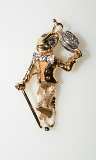 Jiminy Cricket Gold Brooch