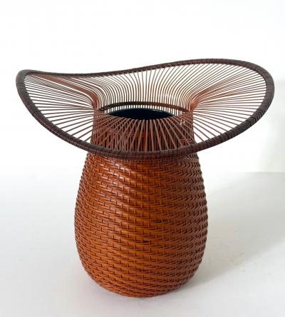 Jin Morigami Japanese Woven Bamboo Ikebana Vase by Jin Morigami