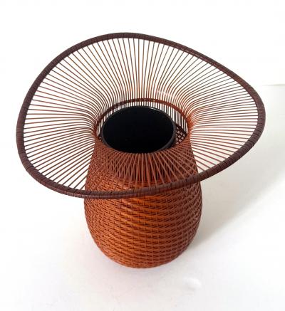 Jin Morigami Japanese Woven Bamboo Ikebana Vase by Jin Morigami