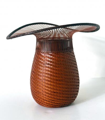 Jin Morigami Japanese Woven Bamboo Ikebana Vase by Jin Morigami