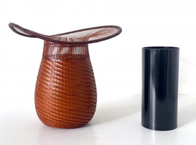 Jin Morigami Japanese Woven Bamboo Ikebana Vase by Jin Morigami