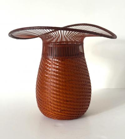 Jin Morigami Japanese Woven Bamboo Ikebana Vase by Jin Morigami