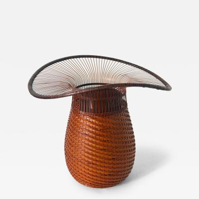 Jin Morigami Japanese Woven Bamboo Ikebana Vase by Jin Morigami