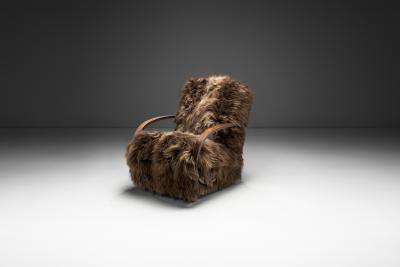 Jindrich Halabala Jind ich Halabala Armchair in Longhair Sheepskin Czechoslovakia 1930s