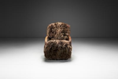 Jindrich Halabala Jind ich Halabala Armchair in Longhair Sheepskin Czechoslovakia 1930s