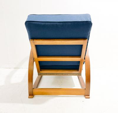 Jindrich Halabala Mid Century Adjustable Blue Bentwood Armchair by Jindrich Halabala