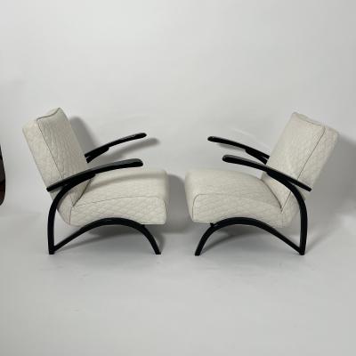 Jindrich Halabala Pair of Art Deco Lounge Chairs by J Halabala Black Laquer Czechia circa 1930