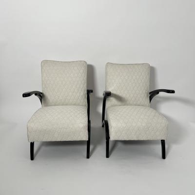 Jindrich Halabala Pair of Art Deco Lounge Chairs by J Halabala Black Laquer Czechia circa 1930
