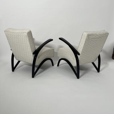 Jindrich Halabala Pair of Art Deco Lounge Chairs by J Halabala Black Laquer Czechia circa 1930