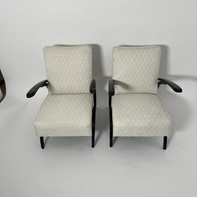Jindrich Halabala Pair of Art Deco Lounge Chairs by J Halabala Black Laquer Czechia circa 1930