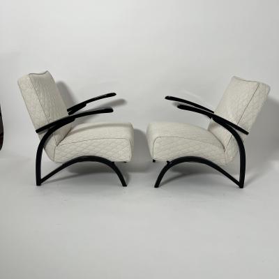 Jindrich Halabala Pair of Art Deco Lounge Chairs by J Halabala Black Laquer Czechia circa 1930