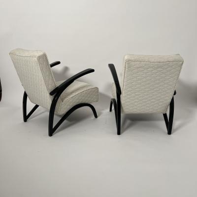 Jindrich Halabala Pair of Art Deco Lounge Chairs by J Halabala Black Laquer Czechia circa 1930