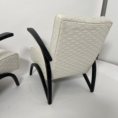 Jindrich Halabala Pair of Art Deco Lounge Chairs by J Halabala Black Laquer Czechia circa 1930