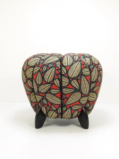 Jindrich Halabala Up to 3 Art Deco Jindrich Halabala Stool Leaf Pattern Pouf Ottoman 1930s